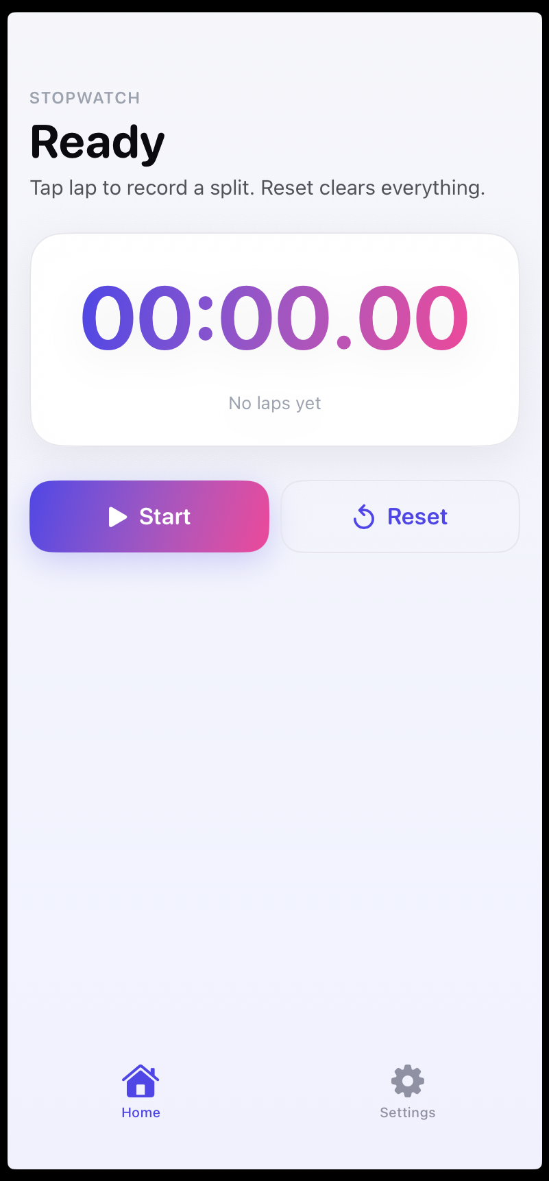 Lap Stopwatch — home screen